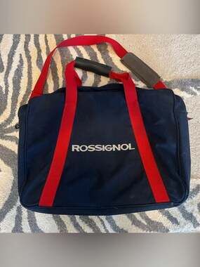 Vintage Rossignol Navy and Red Canvas Duffel with Shoulder Strap